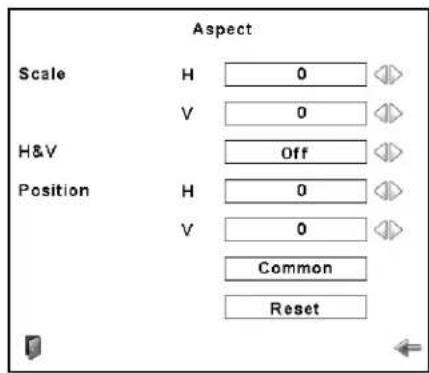 Aspect Scale H 0 V 0 H&V Off Position H 0 V 0 Common Reset