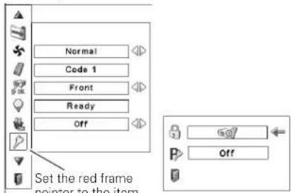 Normal Code 1 Front Ready Off Set the red frame pointer to the item