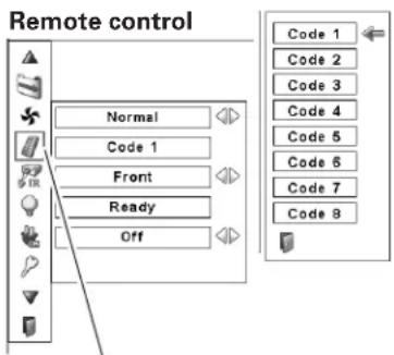 Remote control Normal Code 1 Front Ready Off Code 1 Code 2 Code 3 Code 4 Code 5 Code 6 Code 7 Code 8
