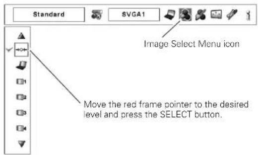 Standard SVGA1 Image Select Menu icon Move the red frame pointer to the desired level and press the SELECT button.