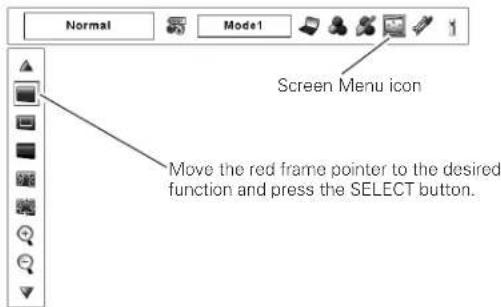 Normal Mode1 Screen Menu icon Move the red frame pointer to the desired function and press the SELECT button.