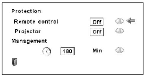 Protection Remote control Off Projector Off Management 180 Min