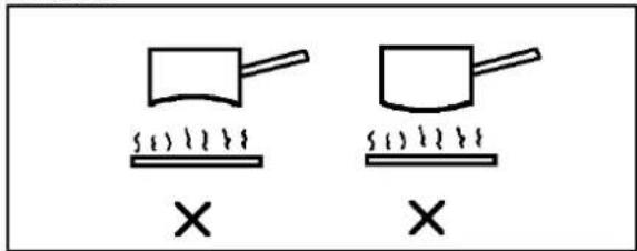 Diagram showing two cooking pots on a stove with '×' symbols below, likely indicating heating or cooking method.