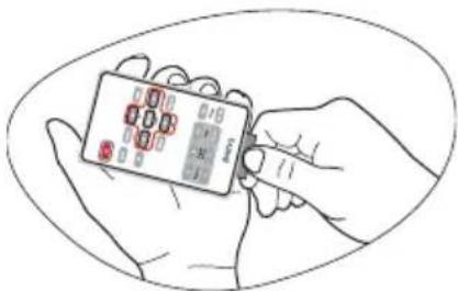 Illustration of hands holding a card with visible red and black numbers, likely indicating card number or payment status.