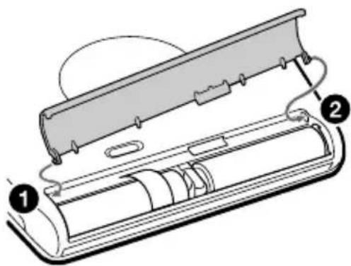 Technical diagram of a device with labeled parts, showing internal components and assembly steps
