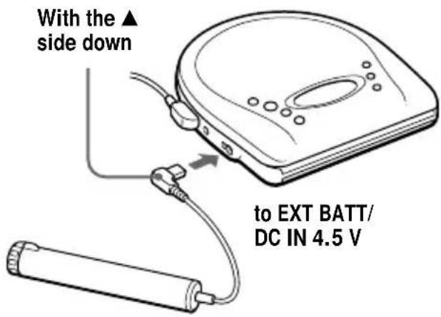 With the ▲ side down to EXT BATT/ DC IN 4.5 V