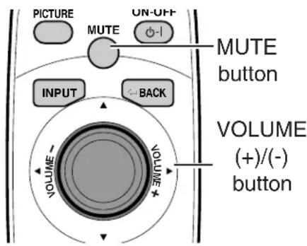 PICTURE MUTE UN-OFF -1 MUTE button INPUT BACK VOLUME (+)/(-) button VOLUME +/-