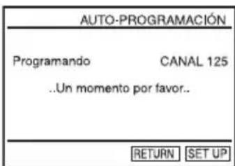 AUTO-PROGRAMACIÓN Programando CANAL 125 ..Un momento por favor.. RETURN SET UP