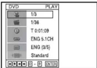 DVD PLAY 1/3 1/36 T 0:01:09 ENG 5.1CH ENG (3/5) Standard + - 0 - 9 ENTER