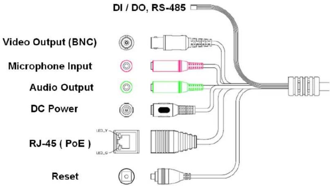DI / DO, RS-485 Video Output (BNC) Microphone Input Audio Output DC Power RJ-45 ( PoE ) Reset