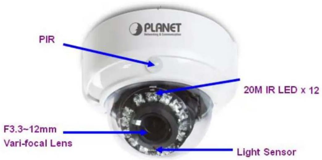 PIR PLANET INNOVING & COMMUNICATIONS 20M IR LED x 12 F3.3~12mm Vari-focal Lens Light Sensor