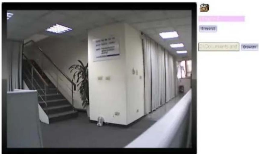 Black-and-white photo of an office hallway with visible server racks and a signboard, alongside a UI panel showing 'Edit Documents and Browser' options.