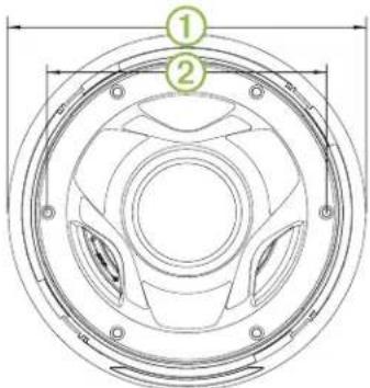 Technical diagram of a circular mechanical component with numbered parts and dimension lines