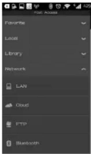 Favorite Local Library Network LAN Cloud FTP Bluetooth