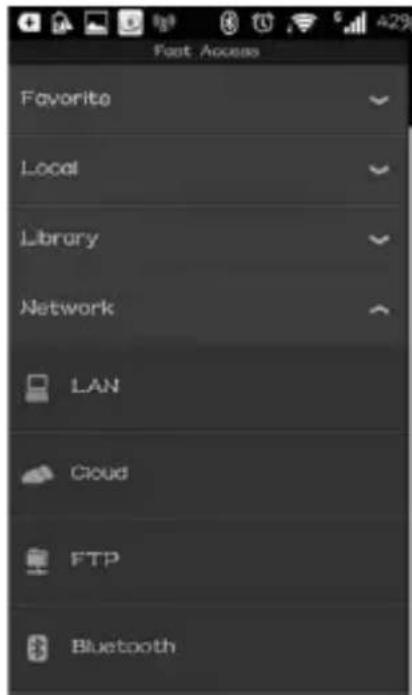 Fast Access Favorite Local Library Network LAN Cloud FTP Bluetooth