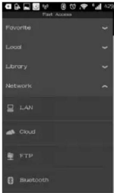 Fast Access Favorite Local Library Network LAN Cloud FTP Bluetooth