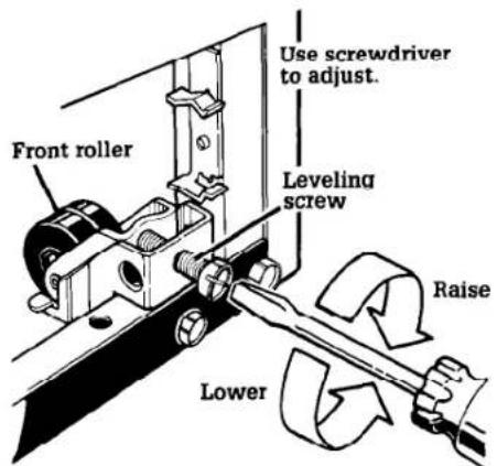 Front roller Use screwdriver to adjust. Leveling screw Raise Lower