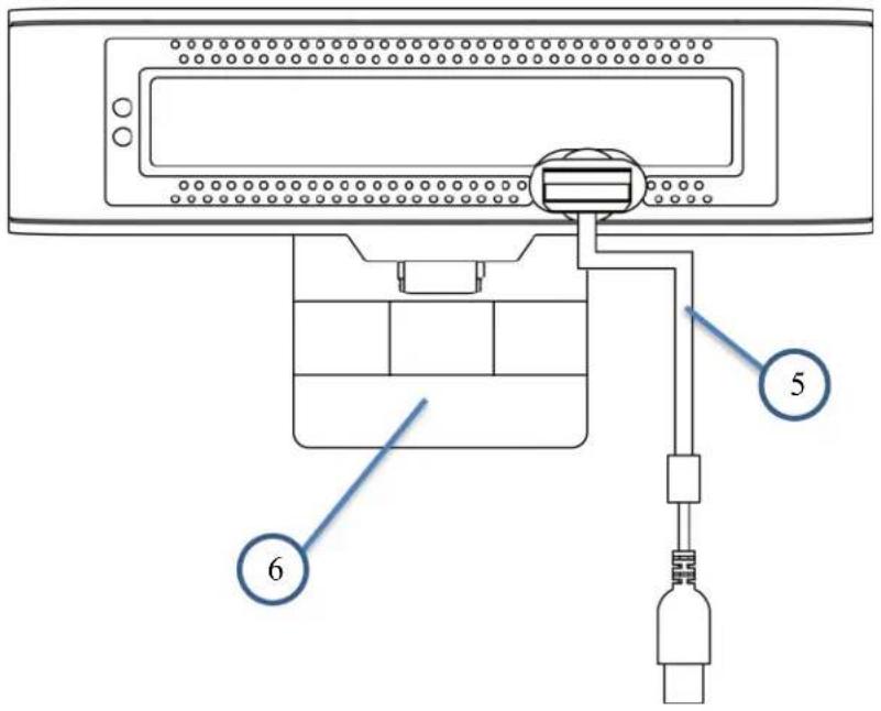 Diagram of a device cable connector with labeled parts 5 and 6, showing connections to a display panel.