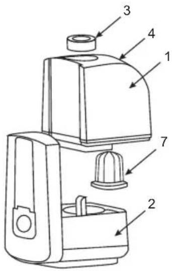 Technical diagram of a blender with numbered parts labeled 1 through 7