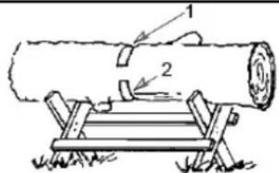 Diagram of a mechanical device with labeled parts 1 and 2, showing a cylindrical object being inserted into a base platform.