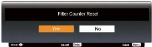 Filter Counter Reset Yes No Move Select Enter Back Menu