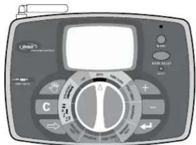 Front panel of an analog multimeter with labeled buttons and display screen