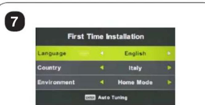 First Time Installation Language English Country Italy Environment Home Mode Auto Tuning