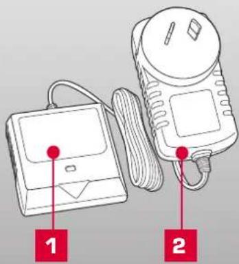 Diagram showing two electronic devices labeled 1 and 2, with red arrows pointing to their respective components.
