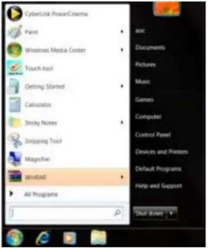 CyberLink PowerCinema Paint Windows Media Center Touch tool Getting Started Calculator Sticky Notes Snipping Tool Magnifier WidFAD All Programs aoc Documents Pictures Music Games Computer Control Panel Devices and Printers Default Programs Help and Support Shut down