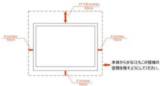 11 7/8 inches 30cm 4 inches 10cm 4 inches 10cm 本体から少なくともこの領域の 空間を残すようにしてください。
