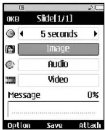 OKB Slide[1/1] 5 seconds Image Audio Video Message 0% Option Save Attach