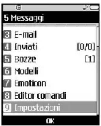 5 Messaggi 3 E-mail 4 Inviati [0/0] 5 Bozze [1] 6 Modelli 7 Emoticon 8 Editor comandi 9 Impostazioni OK