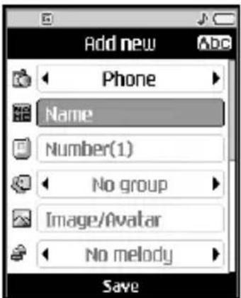 Add new Phone Name Number(1) No group Image/Avatar No melody Save