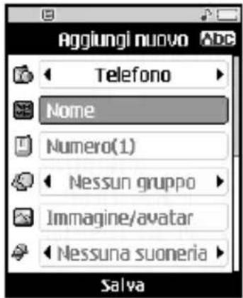 Aggiungi nuovo Telefono Nome Numero(1) Nessun gruppo Immagine/avatar Nessuna suoneria Salva