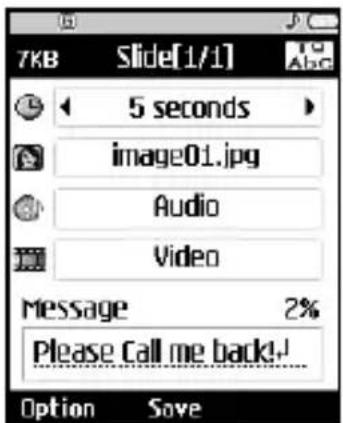 7KB Slide[1/1] 5 seconds image01.jpg Audio Video Message 2% Please Call me back! Option Save