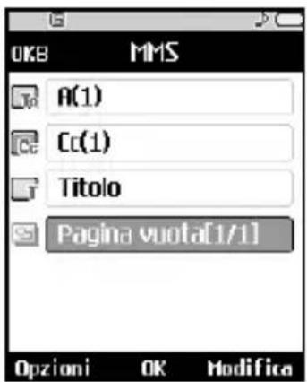 OKB MMS A(1) Cc(1) Titolo Pagina vuota[1/1] Opzioni OK Modifica