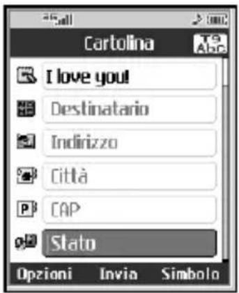 Cartolina I love youl Destinatario Indirizzo Città CAP Stato Opzioni Invia Simbolo