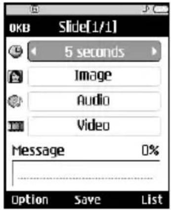 OKB Slide[1/1] 5 seconds Image Audio Video Message 0% Option Save List