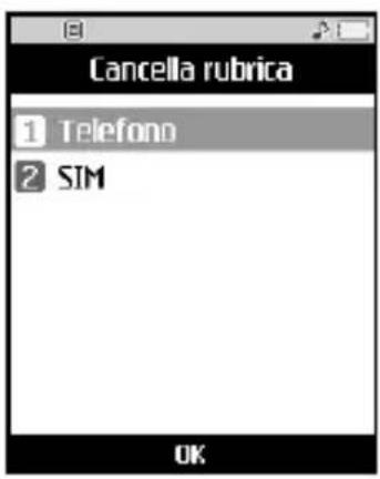 Cancella rubrica 1 Telefono 2 SIM OK