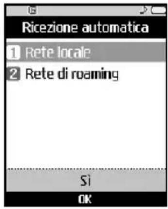 Ricezione automatica 1 Rete locale 2 Rete di roaming Sì OK
