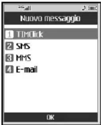 Nuovo messaggio 1 TIMClick 2 SMS 3 MMS 4 E-mail OK