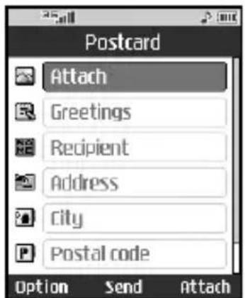 Postcard Attach Greetings Recipient Address City Postal code Option Send Attach