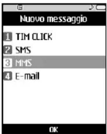 Nuovo messaggio 1 TIM CLICK 2 SMS 3 MMS 4 E-mail OK