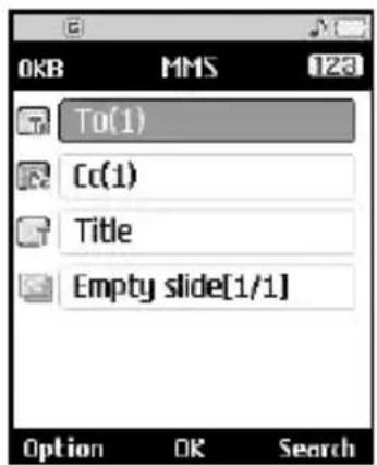 OKB MMS 123 To(1) Cc(1) Title Empty slide[1/1] Option OK Search