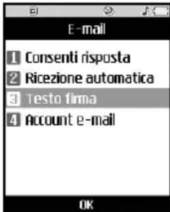 E-mail 1 Consenti risposta 2 Ricezione automatica 3 Testo firma 4 Account e-mail OK