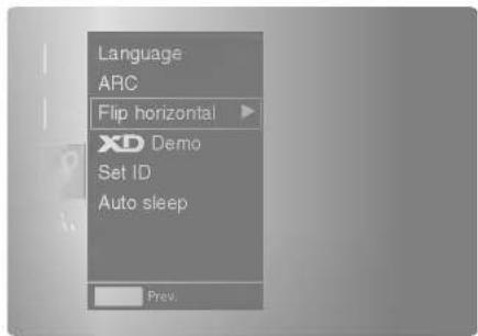 Language ARC Flip horizontal XD Demo Set ID Auto sleep Prev.