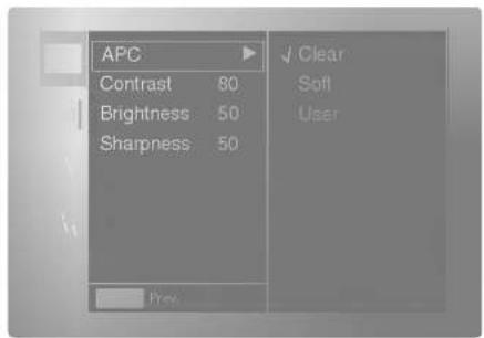 APC Contrast 80 Brightness 50 Sharpness 50 Clear Soft User