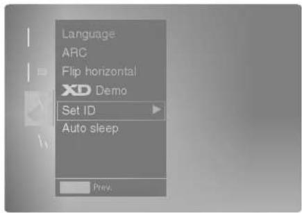 Language ARC Flip horizontal XD Demo Set ID Auto sleep Prev.