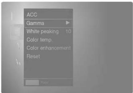 ACC Gamma White peaking 10 Color temp. Color enhancement Reset
