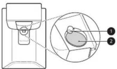 Technical diagram of a device with labeled parts, showing a close-up view of the internal structure.